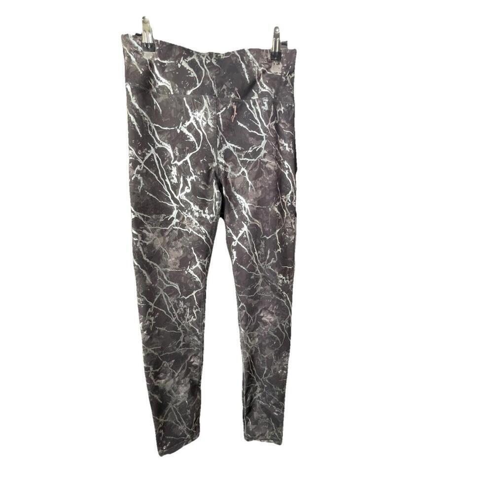 Mono B Women's Activewear Leggings Yoga Pants Black Gray Metallic Silver Sz M